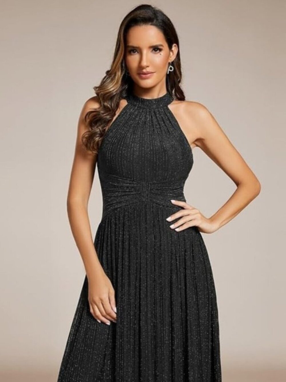 EVER PRETTY Black Floor Length Halter Evening Gown Size 6 - Picture 3 of 15
